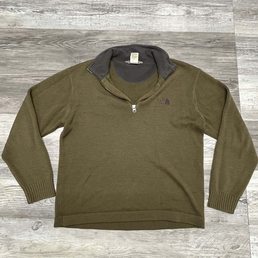 The North Face Sweater‎ Mens L Olive Green A5 Series Quarter Zip Wool Blend Knit